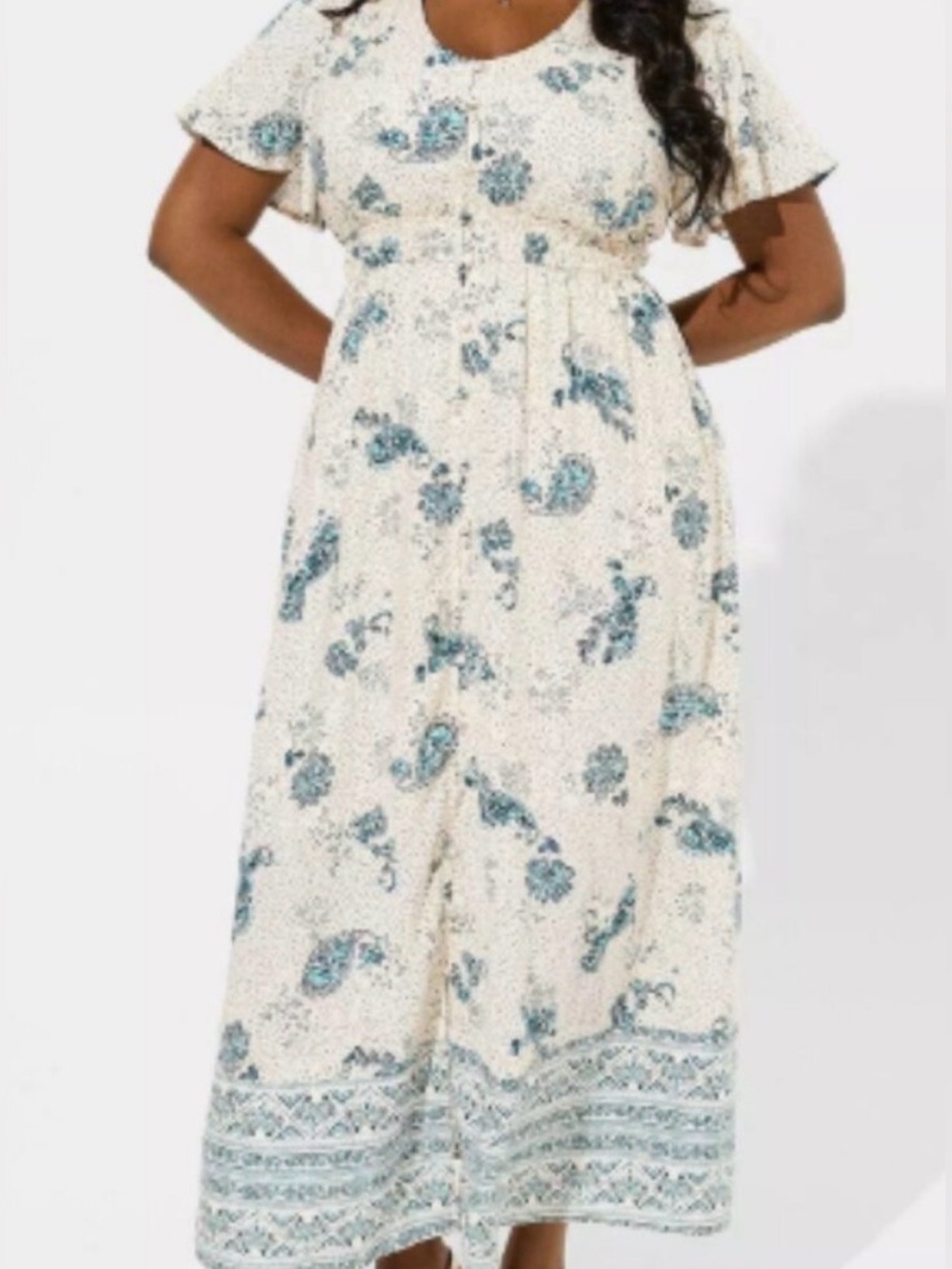 Torrid Maxi Challis Button Front Aline Dress the color pattern Gentle Paisley 3X